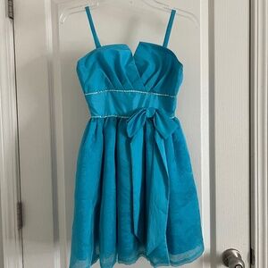 Bright Teal Blue, Short, Formal Dress Handmade Girls Dress for Pageant Wedding
